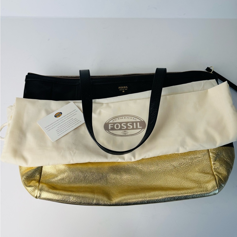 Fossil Leather Shopper Tote in gold/black - Picture 10 of 12